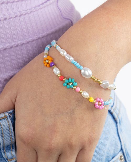 Dúo de Pulseras Flores de Colores