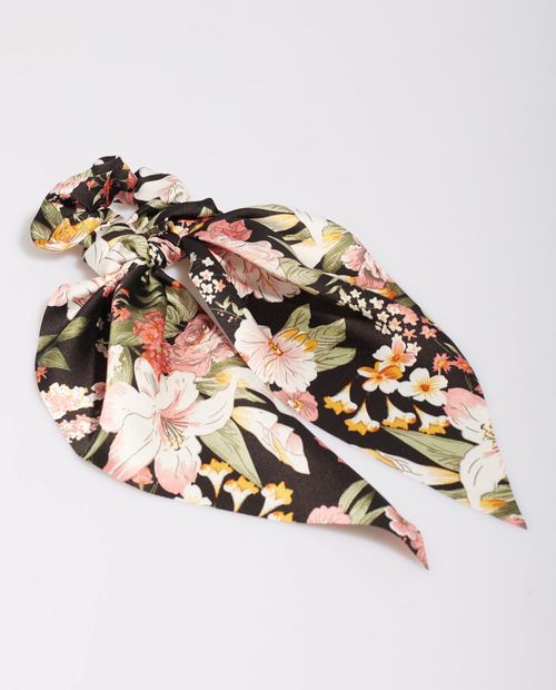 Colet de Tela Estampado de Flores Negro