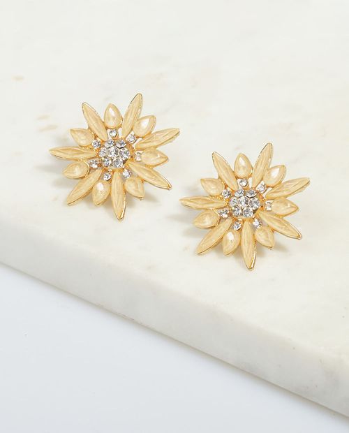Aretes de Flor Beige Brillante