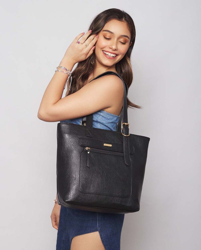 Cartera Bolso Mujer Tote Tachas Grande Negra Lima