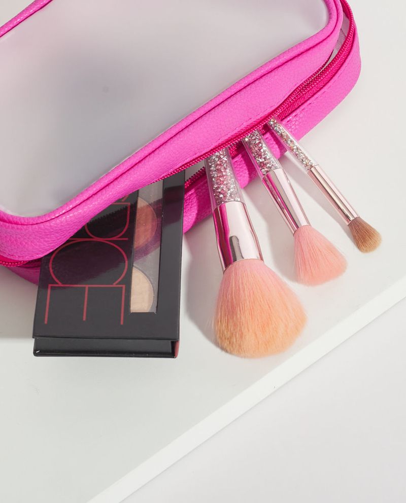 Neceser de maquillaje cosmético de malla negra grande – Pink Sweetheart